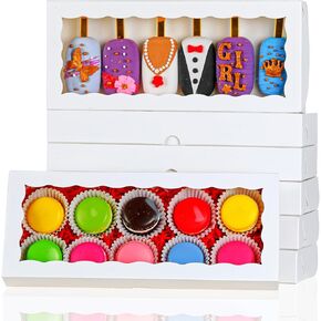 15PCS 12x5x1.5 Inch White Cookies Boxes with Window Bakery Boxes Macaron Boxes Cakesickle Boxes Chocolate Truffle Boxes Donut Treat Boxes for Christmas Valentine's Easter Mother's Day