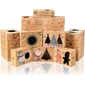 Moretoes 30pcs Christmas Cookie Boxes for Gift Giving 8.25x6x2.75 Bakery Boxes with Window, Xmas Treat Boxes for Cupcakes, Donuts, Candy