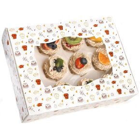 Jucoan 20 Pack Cupcake Boxes 12 Counts White Paper Cupcake Container with Insert and Window, Cute Dozen Muffin Boxes, Bakery Cupcake Gift Boxes for Birthday Wedding Party Dessert