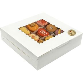 20pcs Auto-pop up White Pie Boxes with Window 10x10x2.5 inch 20Packs Cookie Donut Bakery Box/White