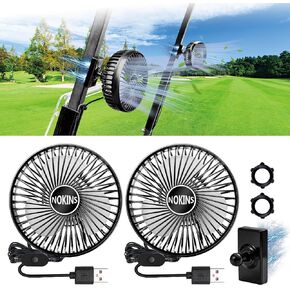NOKINS 2 PCS Golf Cart Fan, Portable Magnetic Fans for Golf Cart EZGO Club Car Yamaha, Low Noise Designed and 3-speed Settings 360° Rotatable with Magnetic Mount Base&USB Input