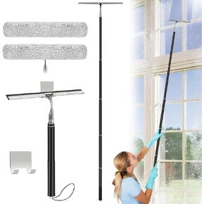 Max 62'' Metal Squeegee with Extension Pole for Window, Glass Door, Mirror,12'' Wide Telescopic Shower Squeegee Cleaner With Long Handle for Cleaning Tile Wall, Floor, Car, Bathroom,Screen, Windshield