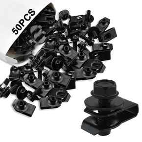 50PCS M6-1.0 Extruded U Nuts & Hex Head Body Bolts Kit for GM Ford Chevy Chrysler Jeep Dodge, Automotive Body Bolt & U-Nut Clips, Bumper Fender Liner Push Pull Metal Rust-Resistant U Retainer (Black)