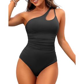 One Shoulder One Piece Swimsuit Tummy Control Bathing Suit for Women Slimming Full Coverage Swimwear