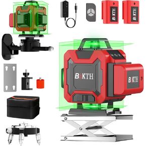 4x360 Laser Level Self-Leveling: 16 Lines Beam Lazer Level Tool for Construction and Picture Handing - Cross Line Vertical and Horizontal Line Leveler Tool with Multiple Stands, Rechargeable Batteries