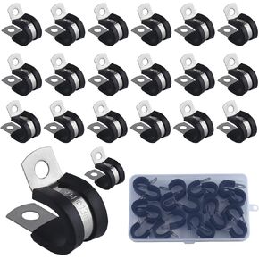20 PCS 1/2 Inch Stainless Steel Cable Clamp Rubber Cushioned Insulated Clamp Cable Clips Hose Clamp Wire Clamps Pipe Strap Metal Clamp Pipe or Wire Cord Installation