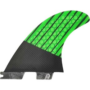 Lekezong Surfboard Thruster Fins Set,Fiberglass Honeycomb Carbenfiber Green,Reinforced G5 Surf Fin, 3 Fins Tri-fins for FCS2 FCSII Tool-Less Surf Boards, Surfing Longboard, Shortboard