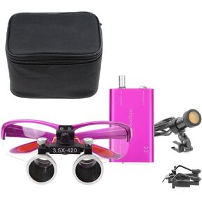 3.5X 420mm Working Distance Optical Glass Surgical Binocular Loupes and 5W Spotlight LED Head Light Lamp with Filter with Two Type Clips Cloth Bag Style(Purple)