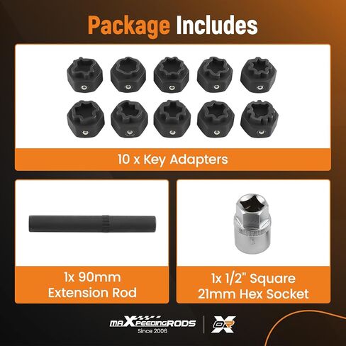 MaxPeedingRods 12pcs قفل العجلة مفتاح Nut Key متوافق مع Mercedes Benz ، مجموعة محول قفل القفل جوز الجوز ، قفل العجلة lugnut أداة إزالة الجوز in Kuwait