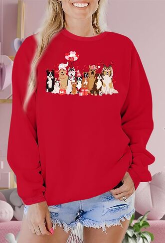 Valentines Dog Sweatshirt for Women Cute Valentine Day Print Sweater Valentine Pullover Long Sleeve Tops in Kuwait