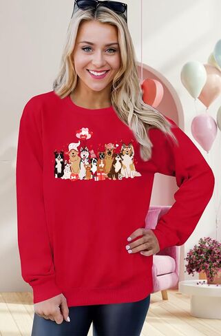 Valentines Dog Sweatshirt for Women Cute Valentine Day Print Sweater Valentine Pullover Long Sleeve Tops in Kuwait