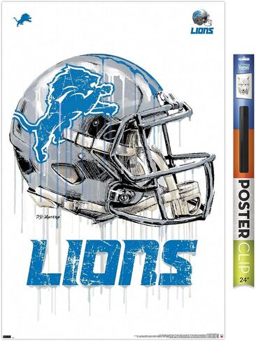 Trends International NFL Detroit Lions - Drip Helment 20 Wall Poster ، 22.375 "× 34" ، Premium Poster & Clip Bundle in Saudi Arabia