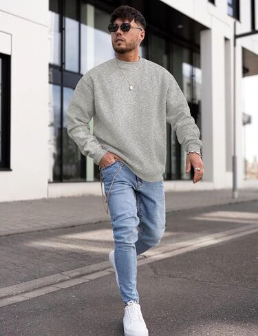 COZYPOIN Crewneck Sweatshirt for Men Long Sleeve Comfort Breathable Midweight Workout Casual Pullover Basic Sweatshirts in Kuwait