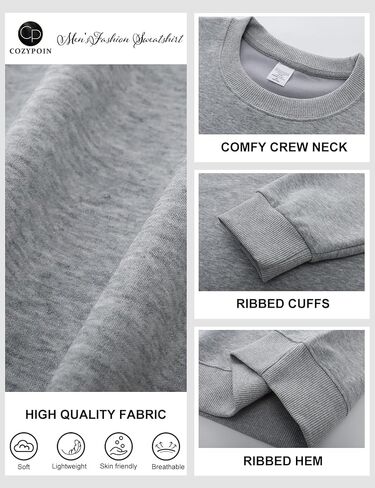 COZYPOIN Crewneck Sweatshirt for Men Long Sleeve Comfort Breathable Midweight Workout Casual Pullover Basic Sweatshirts in Kuwait