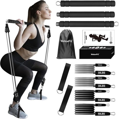 Home-Gym-Systems-Pies-Pilets Bar Kit مع نطاقات المقاومة-التدريب على القوة الأساسية متعددة الوظائف (صالة الألعاب الرياضية المنزلية) in Kuwait