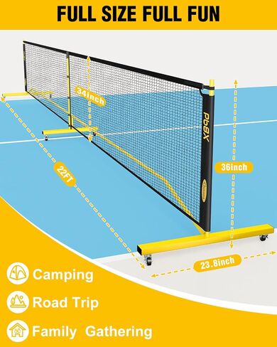 Pickleball Net with Wheels, Pickle Ball Net Portable Outdoor with 22ft Regulation Size Net, Court Markers, Durable Frame PE Knited Pickleball Practice Net System for Backyard Driveway in Saudi Arabia