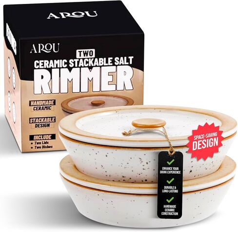 مجموعة وأغطية Arou Margarita Salt Rimmer من 2 - أطباق وأغطية من السيراميك المصنوعة يدويًا. in Kuwait