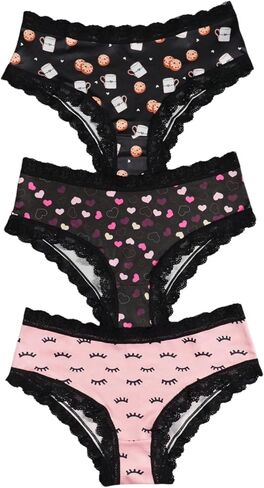 WDIRARA Women's Plus Size 3 Pack Gothic Print Hipster Panties Lace Trim Spooky Low Rise Triangle Briefs in Saudi Arabia