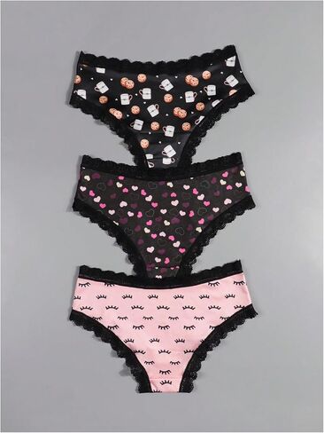 WDIRARA Women's Plus Size 3 Pack Gothic Print Hipster Panties Lace Trim Spooky Low Rise Triangle Briefs in Saudi Arabia