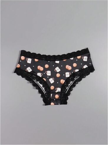 WDIRARA Women's Plus Size 3 Pack Gothic Print Hipster Panties Lace Trim Spooky Low Rise Triangle Briefs in Saudi Arabia
