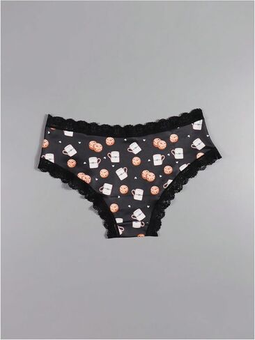 WDIRARA Women's Plus Size 3 Pack Gothic Print Hipster Panties Lace Trim Spooky Low Rise Triangle Briefs in Saudi Arabia