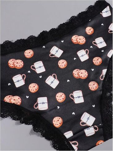 WDIRARA Women's Plus Size 3 Pack Gothic Print Hipster Panties Lace Trim Spooky Low Rise Triangle Briefs in Saudi Arabia