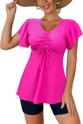 Women's Tankini Swimsuits Ruffled Flowy Tankini Tops with Boy Shorts Swimwear Tummy Control Two Piece Bathing Suits in Kuwait