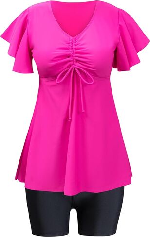 Women's Tankini Swimsuits Ruffled Flowy Tankini Tops with Boy Shorts Swimwear Tummy Control Two Piece Bathing Suits in Kuwait