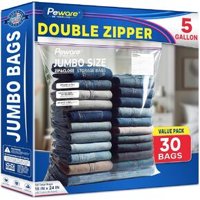 5 gallon large storage bag, plastic bag with zipper 18x24in, extra large gallon bag for clothes, jumbo moving bag and packing - BPA Free [30 COUNT]