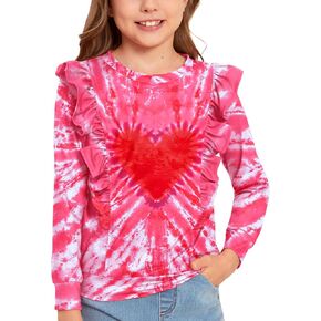 Valentine's Day Girls Heart Ruffle Trim Long Sleeve Shirt 4-12 Years