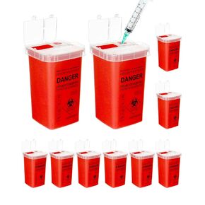 QWORK 1 Quart Sharps Disposal Container - Puncture-Resistant, Leak-Proof, Red Hard Plastic, Pack of 10, Ideal for Medical and Professional Settings