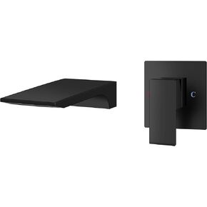 Aolemi Wall Mount Bathroom Faucet Single Handle Wall Mounted Tub Filler Sink Faucet with Waterfall Spout Brass Rough-in Valve Included,Matte Black