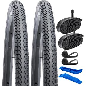 YUNSCM 2-PCS 24x1 3/8 (37-540) Bike Tires and 24" Heavy Duty Bike Tubes Shrader Valve with 2 Rim Strips Compatible with 24 x 1 3/8 24x1 3-8 Road Bike Bicycle Wheelchair Tires and Tubes (Y-827)