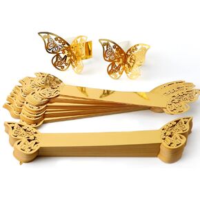 100 Pcs Gold Laser Hollow Paper Butterfly Napkin Rings 3D Butterfly Paper Napkin Rings Foil Paper Napkin Holder for Weddings Party Serviette Table DIY Decoration