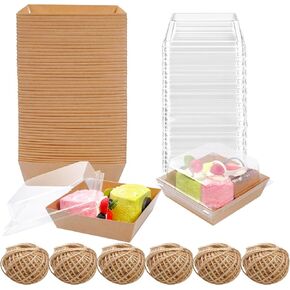 200 Pack Charcuterie Boxes with Clear Lids and Rope for 4 Inches Cake Boxes Disposable Square Dessert Food Containers for Bakery Cookies Strawberries Fruits Display (Kraft)