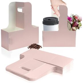 2 Cup Disposable Drink Carrier for Delivery with Handle,15 Count Pink Paperboard Cup Holder,Cup Carriers for Hot or Cold Drinks,Coffee Carrier, Food Delivery,Take Out Cup Carriers (Pink, 15 PCs)