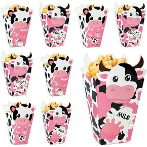24Pcs Cow Print Popcorn Boxes Snack Treat Boxes Candy Cookie Container for Cow Farm Animals Birthday Party Supplies(5.3 x 2.5 x 1.6inch)