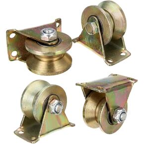 V-Type Groove Wheel, Heavy Duty Rigid Caster with Bracket, for Inverted Track, Rolling Gate, Sliding Gate, Industrial Machines, Wire Rope Rail, Pack of 4 (1.2 inch/32 mm)