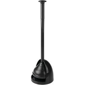 mDesign Plastic Freestanding Hideaway Toilet Bowl Plunger with Holder Set - Plunger for Bathroom Storage and Cleaning Organization - Heavy Duty, Space Saving - Aura Collection - Black