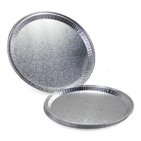 IDL Packaging 12" Flat Aluminum Foil Plate with Ornament (Pack of 25) - Round Aluminum Foil Tray with Raised Sides - Disposable Caterware for Catering, Party Servings, Food Presentations