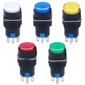 mxuteuk 5pcs 16mm DC12V Momentary LED Push Button Switch Round Cap 1 NO 1 NC SPDT ON/Off Switch with Lamp 5 Color Light CB16AY-11D-DC12V