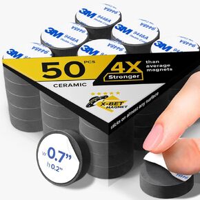 X-Bet Strong Magnets with Adhesive Backing - Round Heavy Duty Adhesive Magnets for Crafts, Fridge Magnets - Sticky Magnets Self Adhesive Perfect Craft Magnet, Refrigerator Magnets, 0.7 inch 50pcs