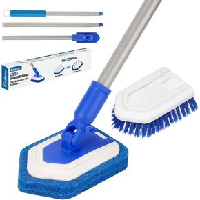 Lalafancy Bathroom Scrubber with Extendable Long Handle 50'' -2-in-1 Tub and Tile Cleaning Brush Interchangeable Head Attachment Shower Scrubber for Cleaning Bathroom Shower Bathtub Floor