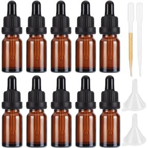 PH PandaHall 10pcs 1oz Glass Dropper Bottles, 30ml Tincture Bottles with Dropper Refillable Glass Bottles with Plastic Plastic Funnel Hopper Dropper for Essential Oil Aromatherapy Blends Cosmetics