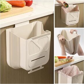 Collapsible Kitchen Trash Can, 1.3 Gallon for Cabinet Door, Hanging Foldable Garbage Can, Space-Saving Plastic Small Trash Can for Kitchen Composting, Bathroom, RV, and Camping 5L(Cream) in Saudi Arabia