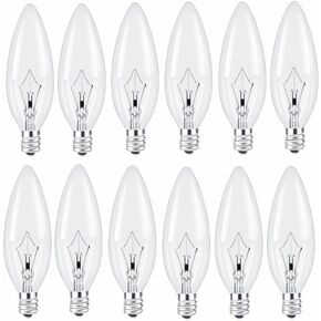 E12 Candle Light Bulbs,E12 Candle Light Bulbs,60W Candelabra Light Bulbs, E12 B10 Clear Candle Base Bulb with Warm White 2700K, 600 Lumen Dimmable, CA10 Clear Candelabra Base Bulbs (12pack)