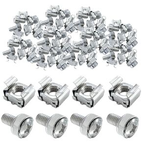Sutekus 50 Pack M6 x 16 mm Rack Mount Cage Nuts Screws and Washers for Cabinet, Patch Panel, Server Shelves Fixing & Installation and Panel Rack Mounting, Nickle