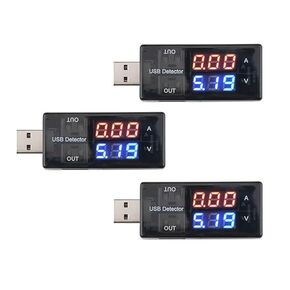 USB Current Voltage Charging Detector Battery Tester, Voltmeter Ammeter Red+Blue LED Display Dual USB-A Output - 3 Pcs
