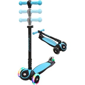 ChromeWheels Scooters for Kids, Deluxe Kick Scooter Foldable 4 Adjustable Height 150lb Weight Limit 3 Wheel, Lean to Steer LED Light Up Wheels, Best Gifts for Girls Boys Age 3-12 Year Old