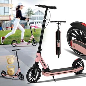 Commuter Adult Scooter 330 lbs Capacity, 8IN Solid Tires Big Wheels Scooters, 3 Handle Height Adjustable Levels, with Double Braking System, Foldable Scooter,Kick Scooter for Ages 6+